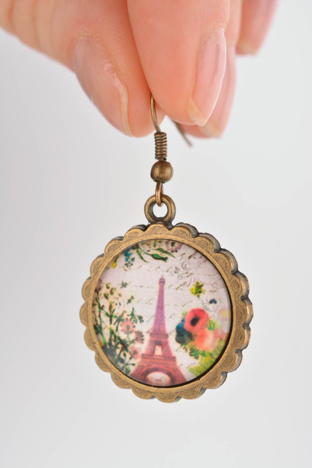 Boucles d'oreilles rondes Bijou fait main en verre Cadeau pour femme Paris photo 3