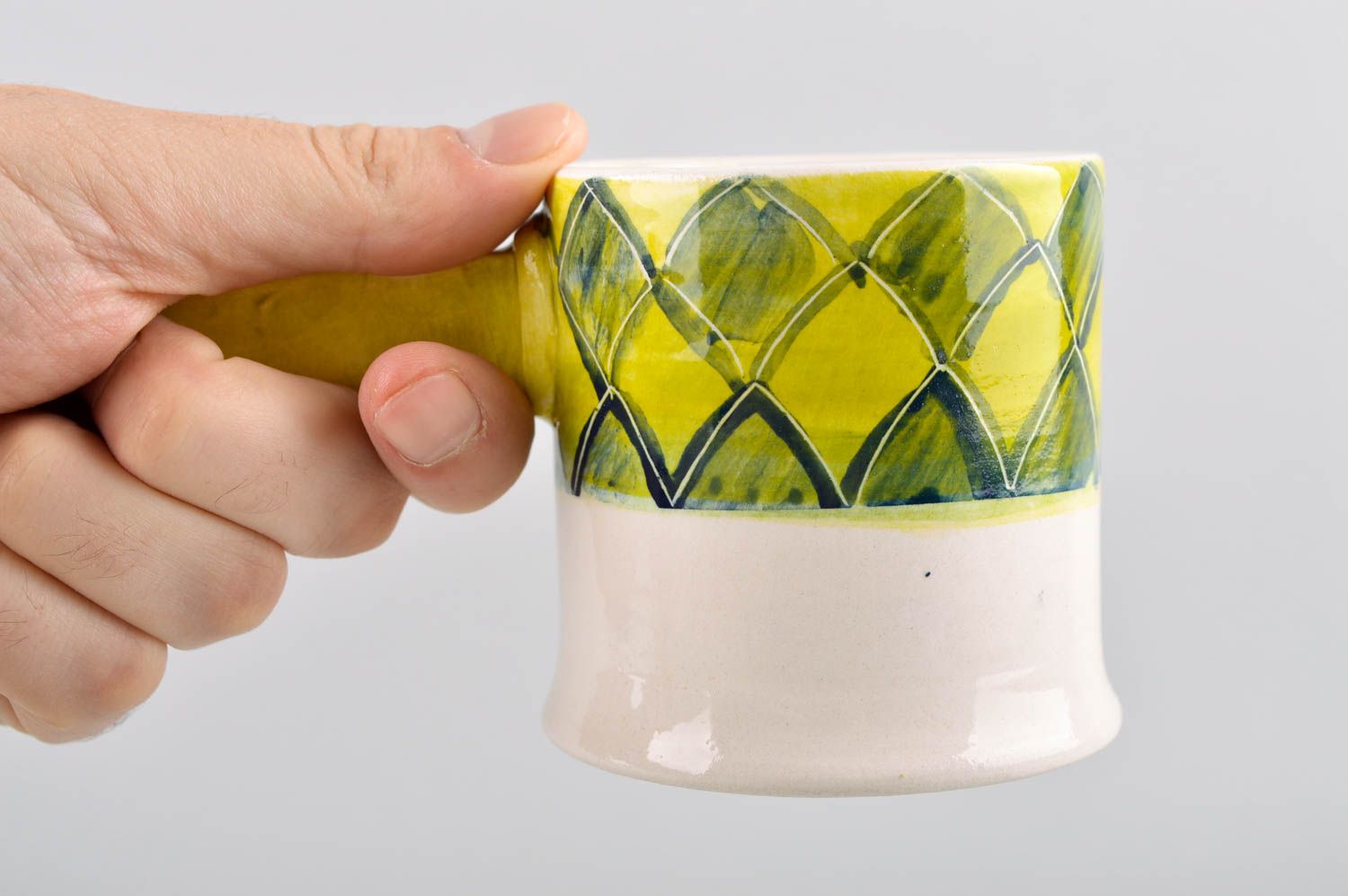 Art porcelain lime and yellow colors' handmade cup with stick shape handle photo 5