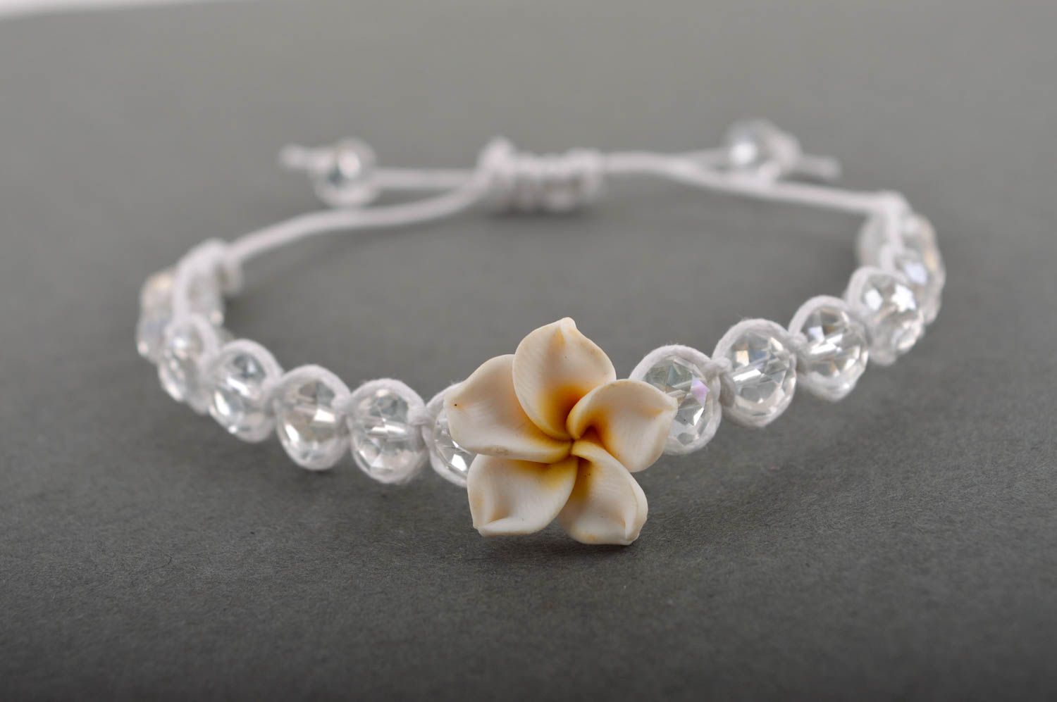 Handmade beautiful bracelet white bracelet with flower unusual light jewelry photo 3
