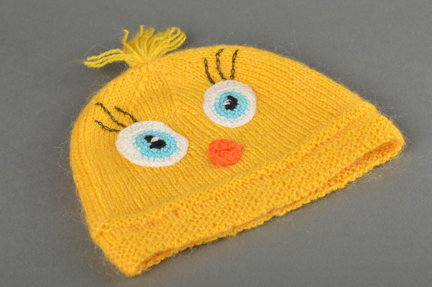 Bonnet au crochet fait main Chapeau tricot poulet jaune Vêtement enfant photo 3