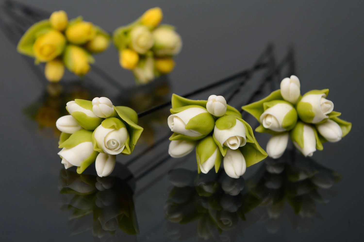Épingles à cheveux en porcelaine froide fleurs blanches faites main originales photo 4