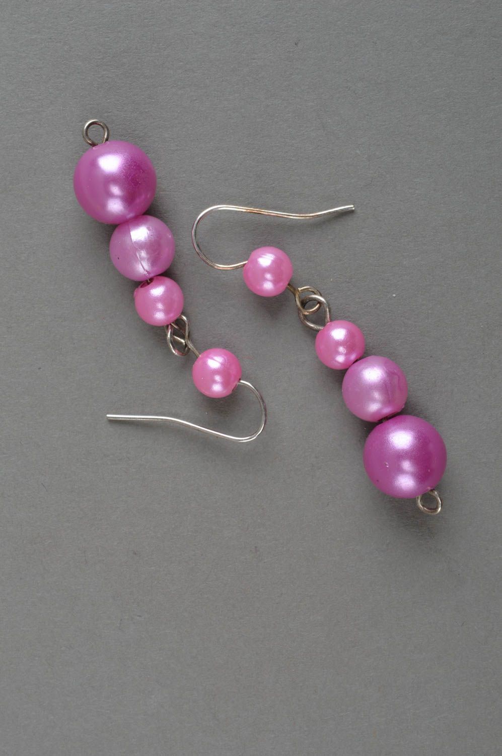 Boucles d'oreilles en perles fantaisie faites main roses sur crochets bijou photo 2