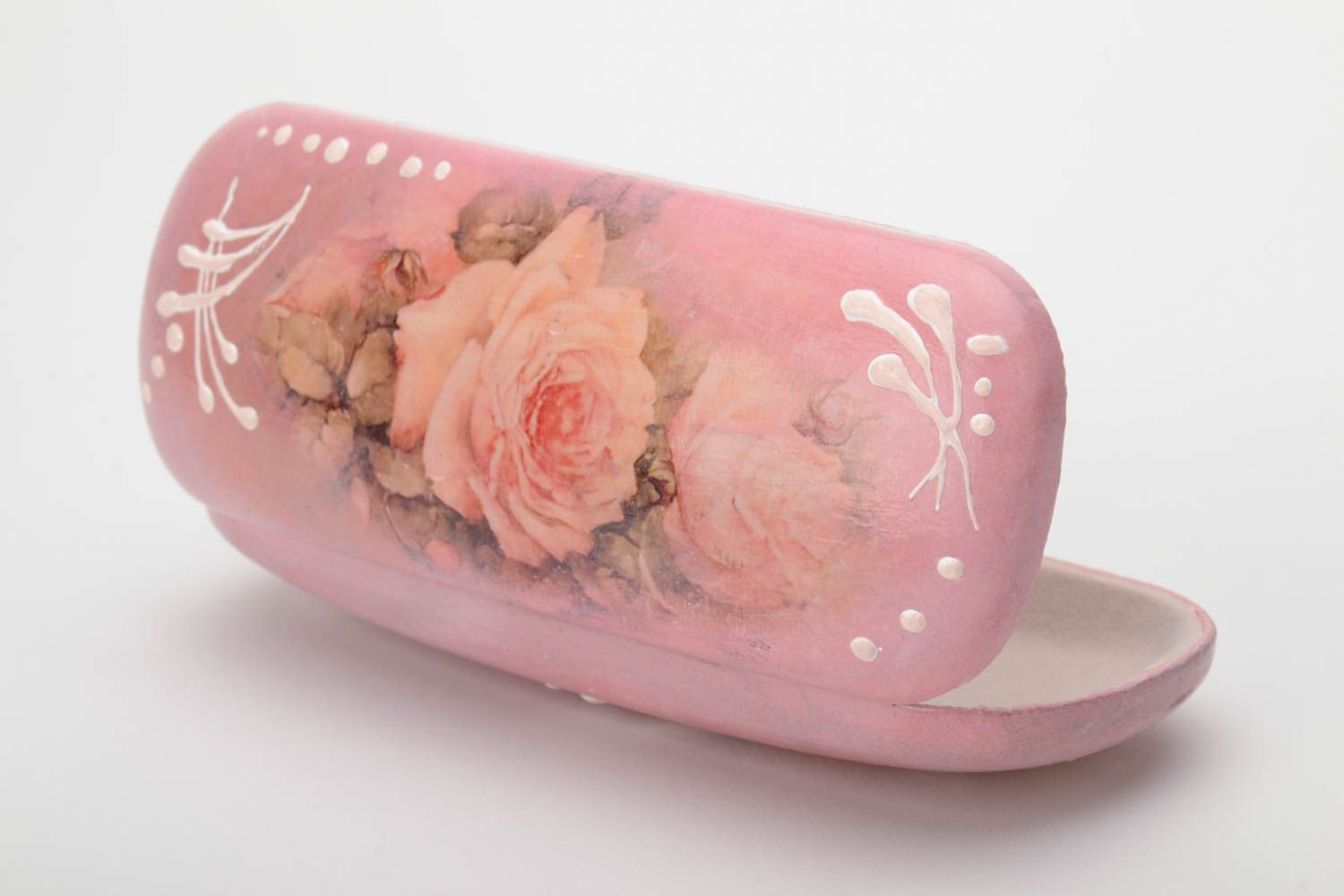 Handmade pink plastic eyeglass case fitted with artificial leather  photo 3