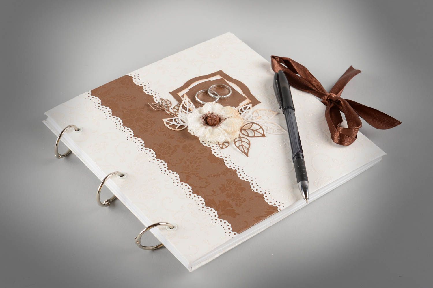 Handmade designer square white and brown wedding well wishes book Chocolate photo 1