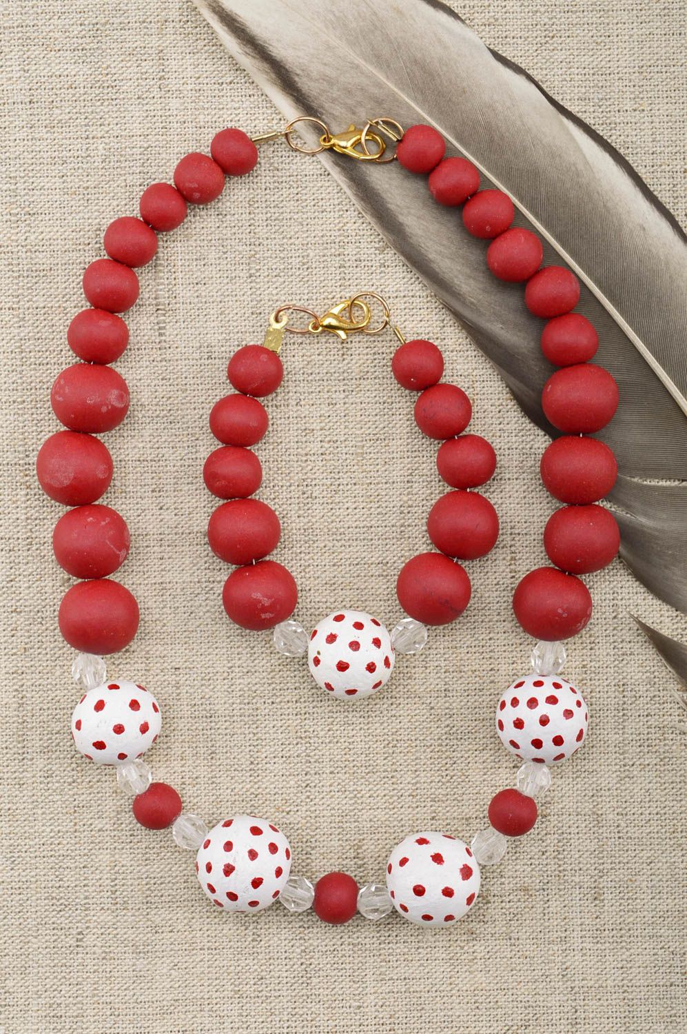 Set of handmade jewelry plastic jewelry polymer clay necklace and bracelet photo 1