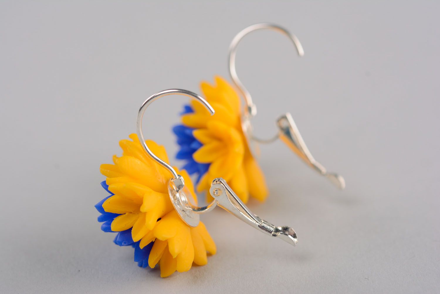 Homemade polymer clay earrings Yellow and Blue photo 4