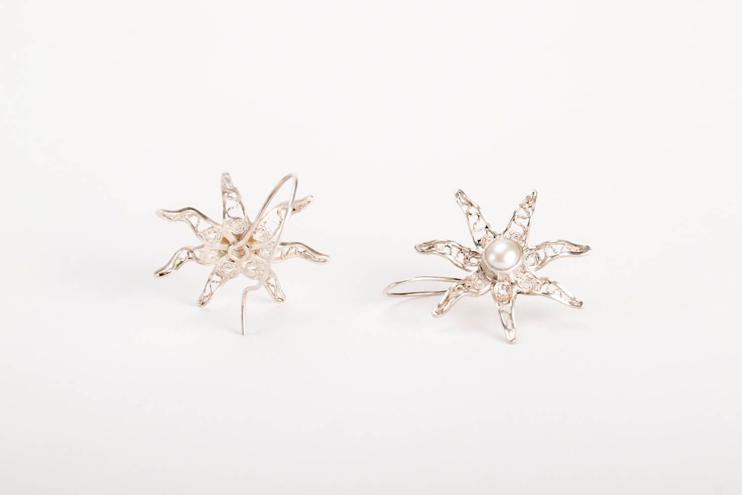 Handmade Ohrringe für Damen Silberschmuck Ohrringe silberne Ohrhänger mit Perlen foto 5