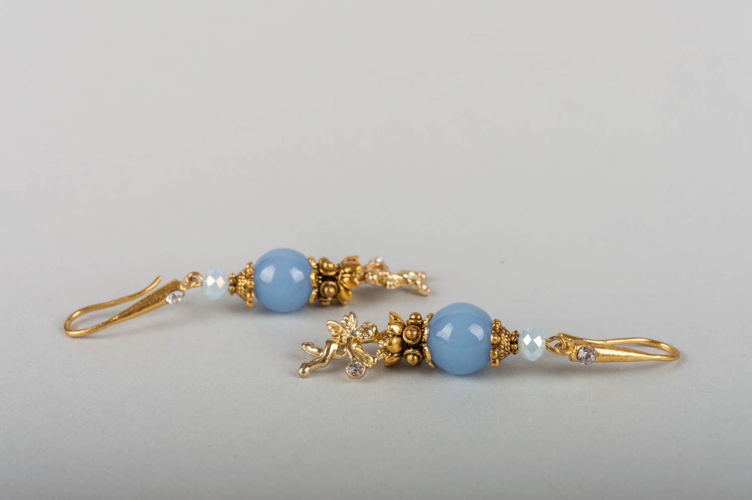 Lange blaue schöne elegante handmade Ohrringe mit Nephrit Damen Schmuck  foto 5