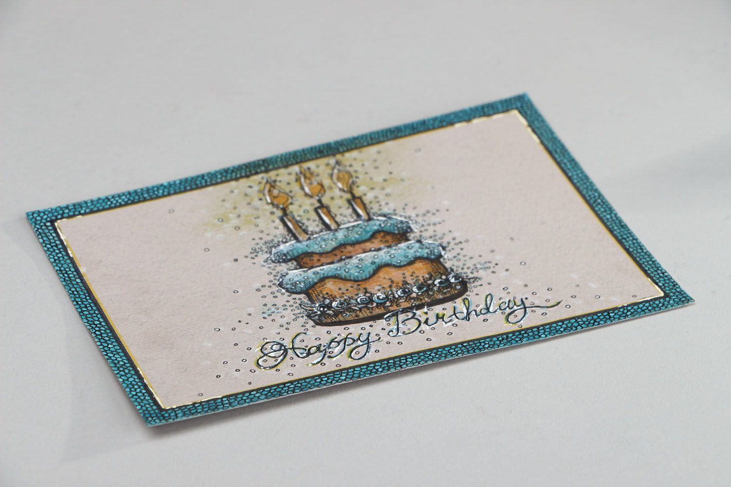 Greeting card with gel pen painting Happy Birthday photo 2