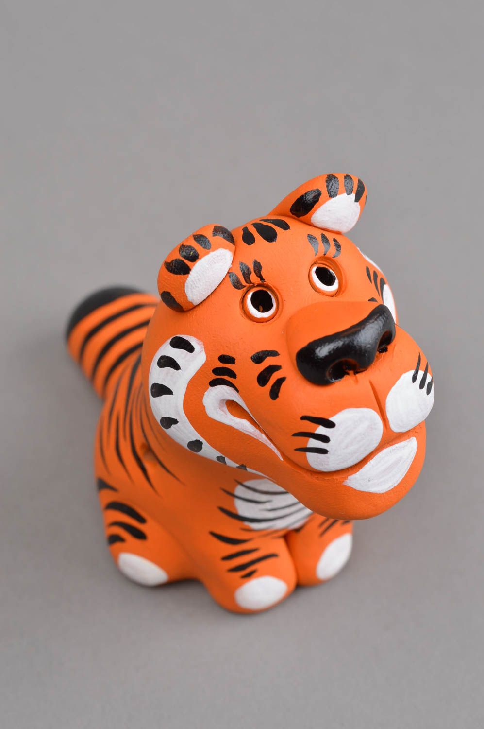 Sifflet jouet fait main Instrument de musique Figurine tigre céramique photo 4