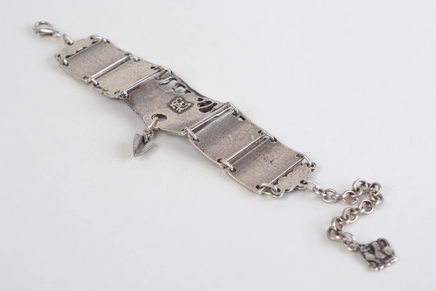 Handmade designer metal wide wrist bracelet with charms hypoallergenic photo 5
