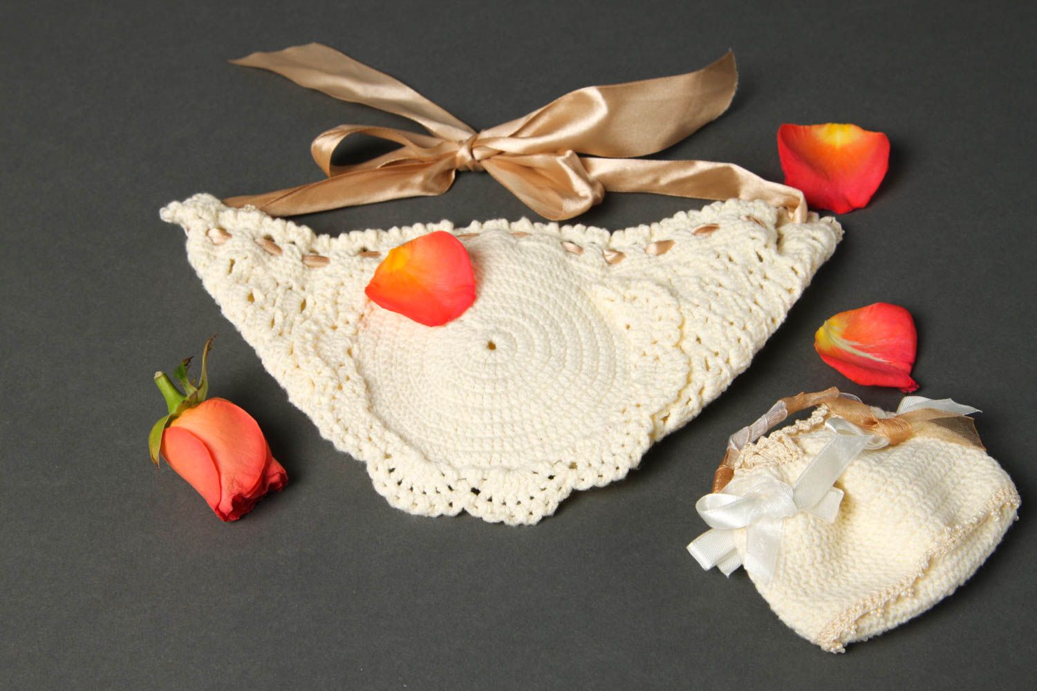 Handmade christening hat crochet baby bag cute baby hat baptism outfit photo 1