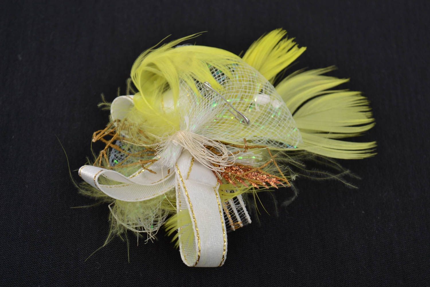 Handmade volume DIY blank for brooch making with feathers and ribbons for Easter photo 3