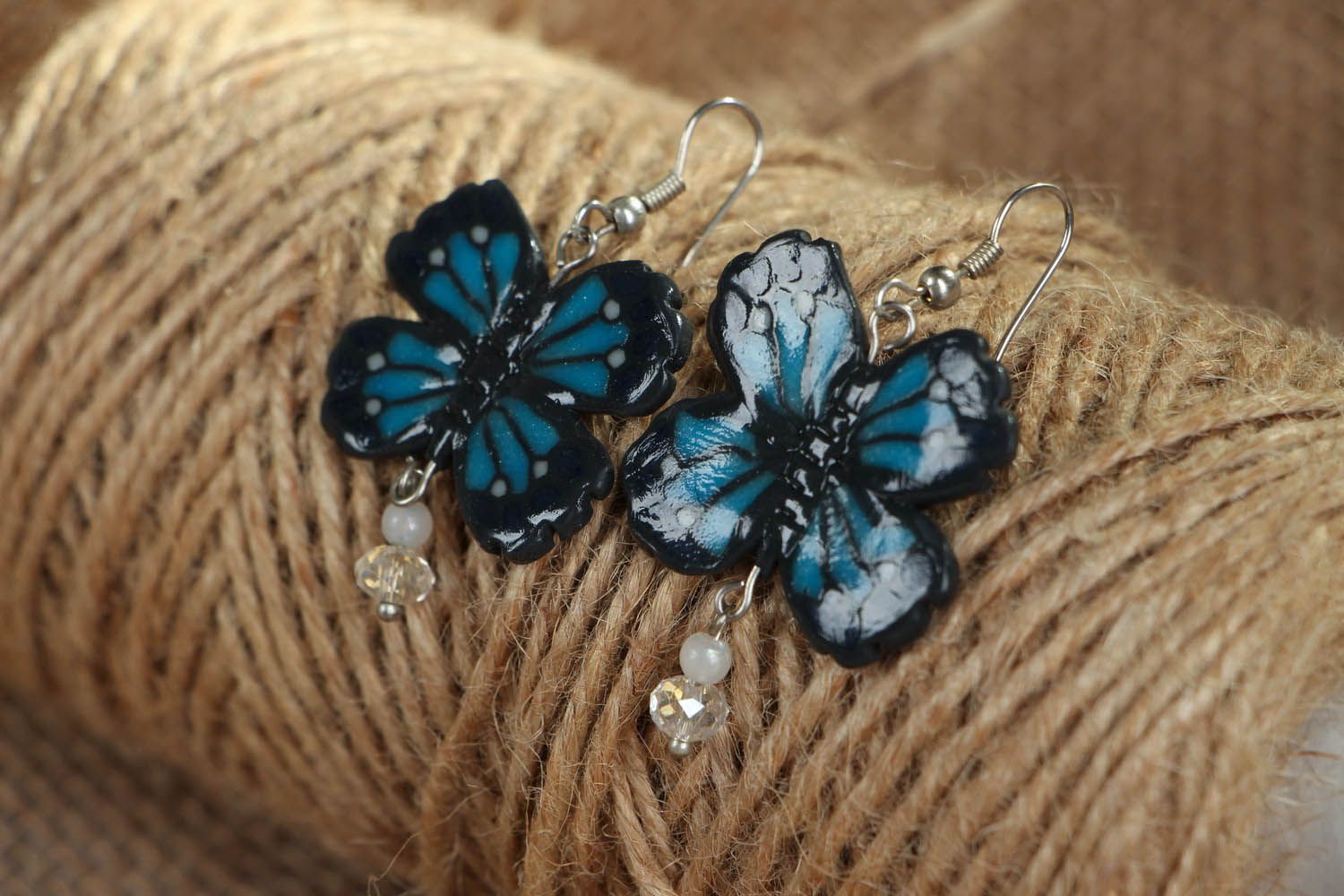 Earrings made of polymer clay Butterflies photo 3