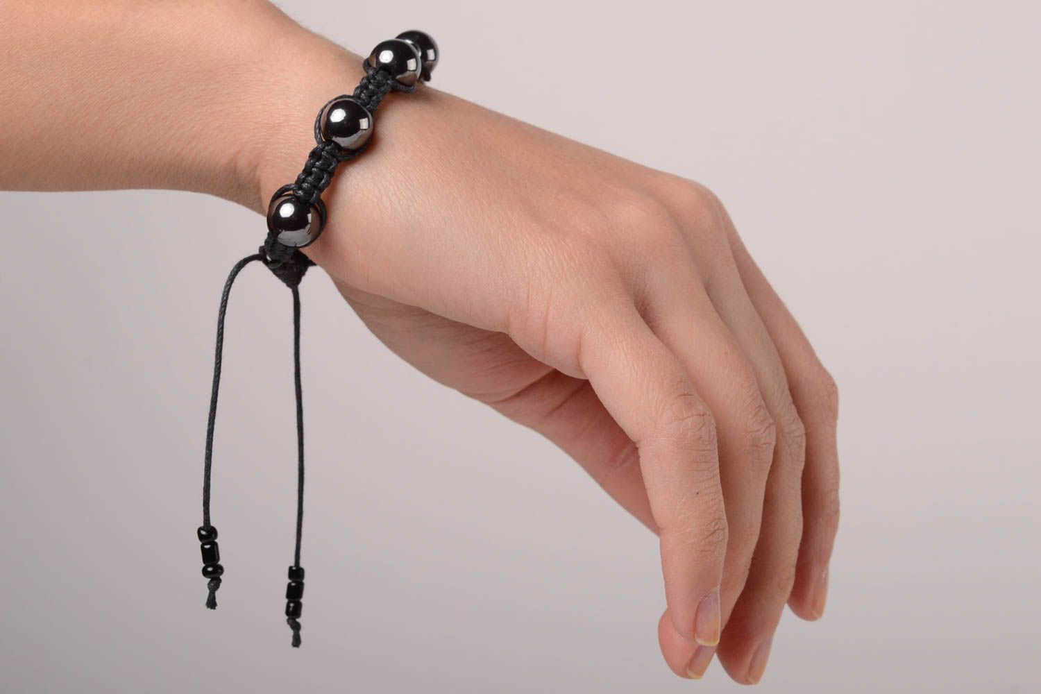 Handmade bracelet black beaded bracelet unique jewelry fashion accessories  photo 1