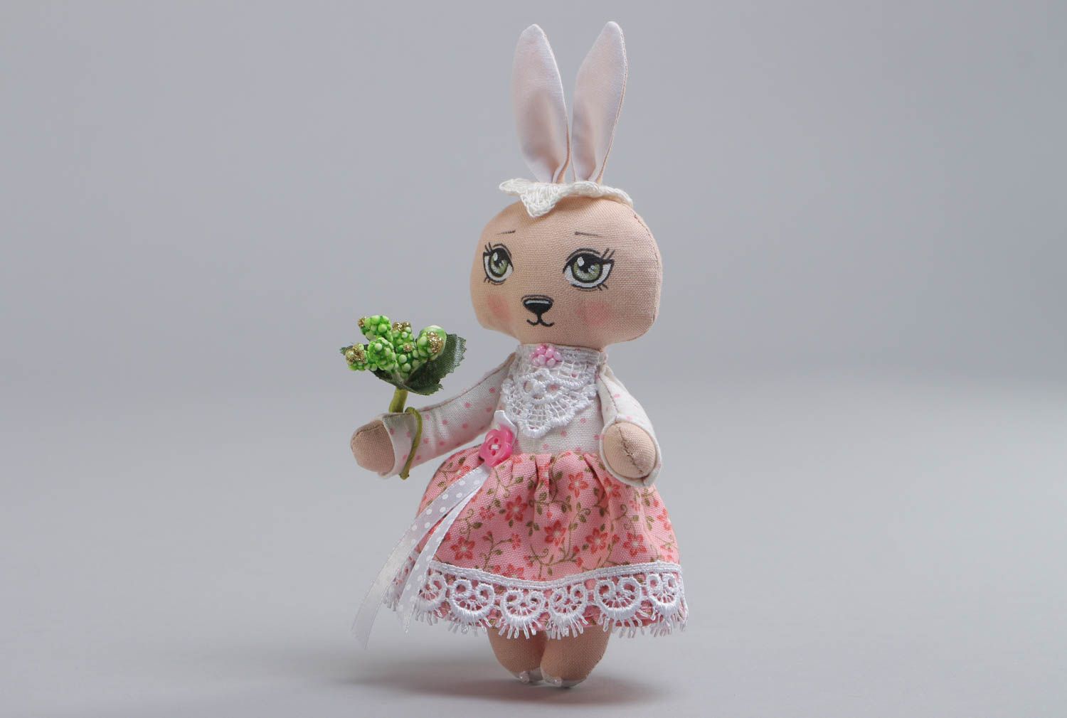 Handmade small cotton toy in the form of rabbit  photo 2