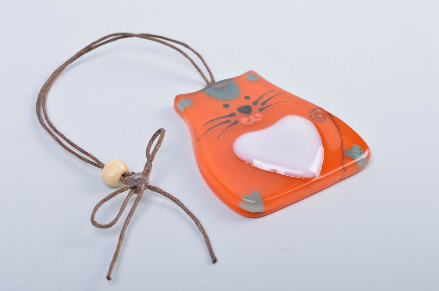 Handmade designer fused glass decorative wall hanging small orange cat photo 3
