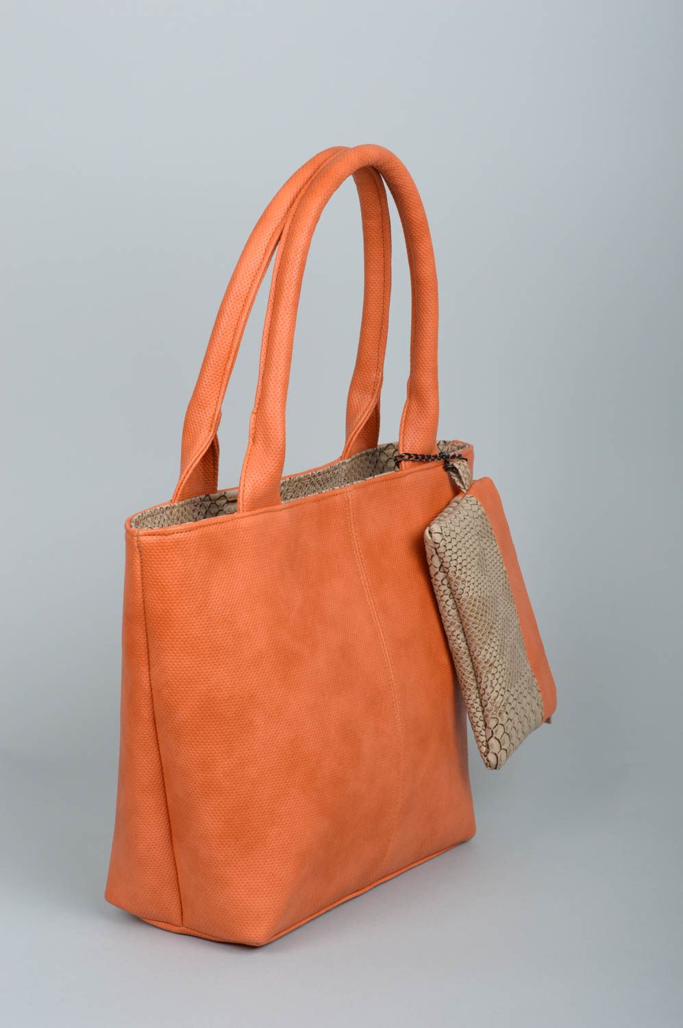 Shoulder bag handmade orange leather bag with purse casual style nice gift photo 2