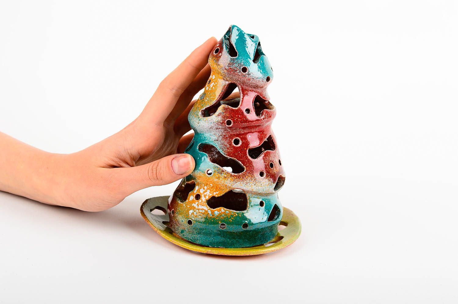 Teelichthalter bunt Handmade Deco Kerzenhalter aus Ton Designer Kerzenhalter  foto 2