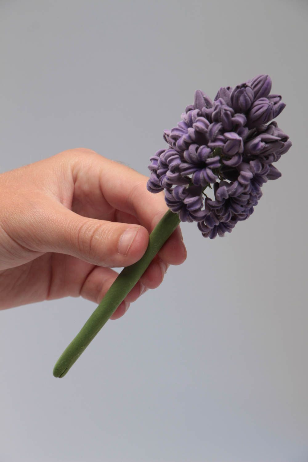 Handmade dekorative Blume Hyazinthe aus Polymerton mit langem Stiel schön foto 5