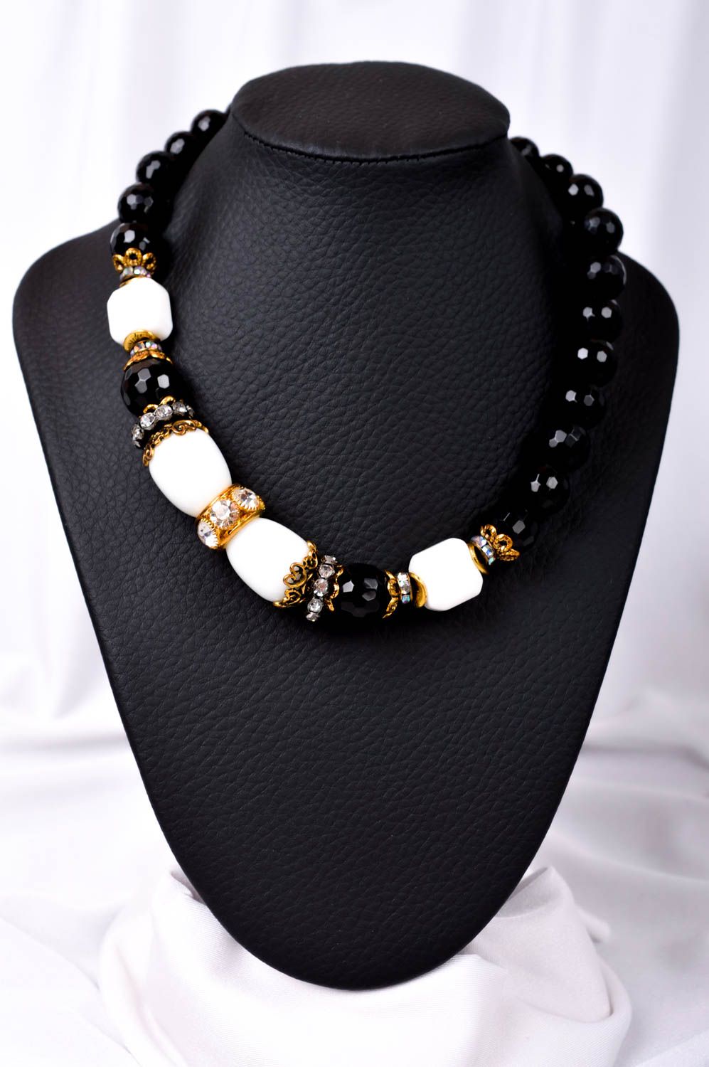 Damen Collier Perlen Schmuck Geschenk für Frauen mit Onyx schwarz künstlerisch foto 1