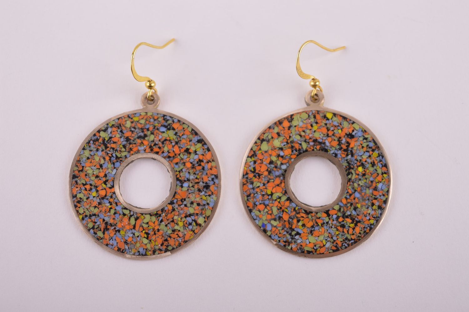 Round handmade brass earrings gemstone earrings metal jewelry designs gift ideas photo 3