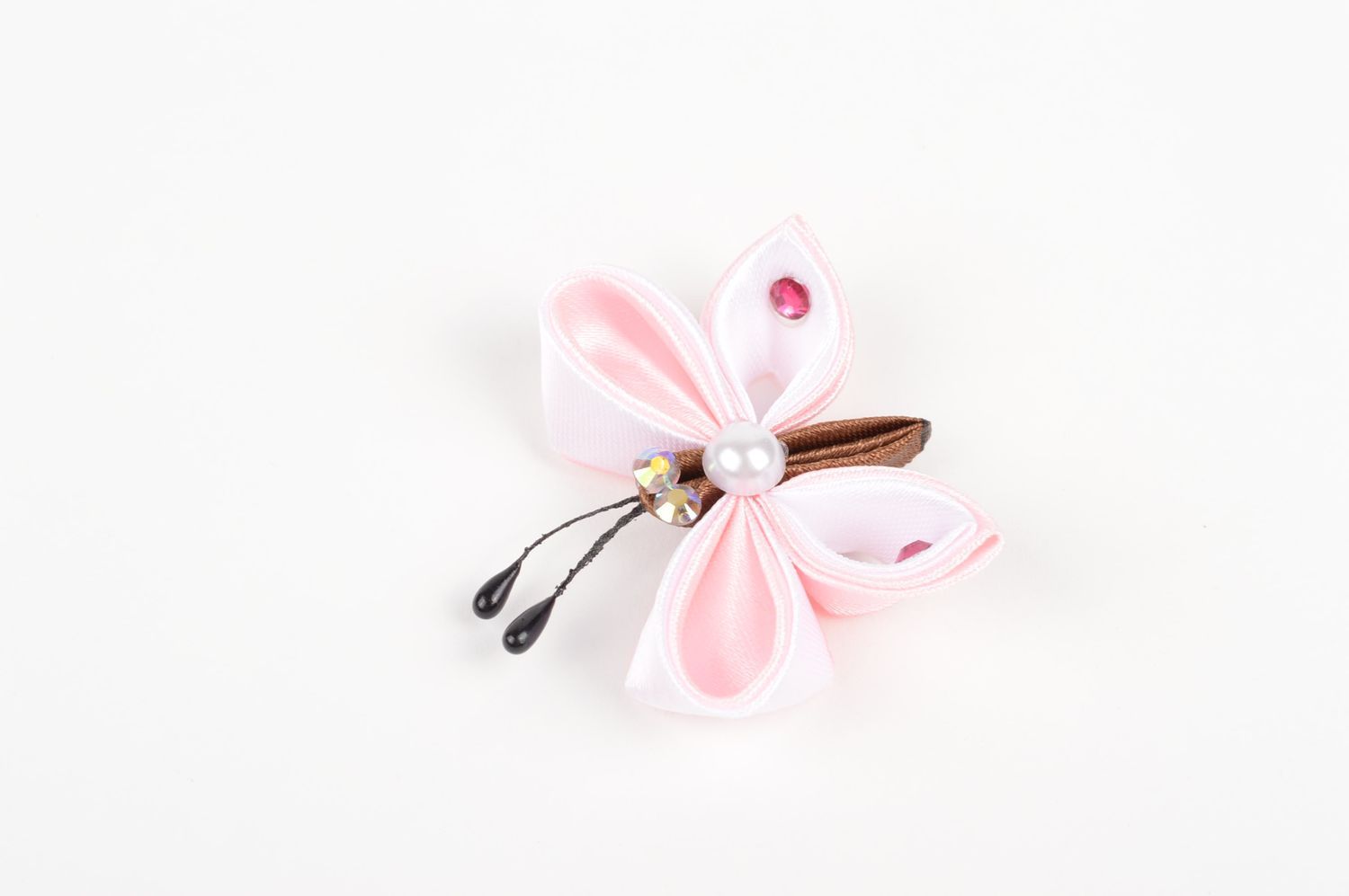 Детская резинка handmade аксессуар для волос резинка из лент Розовая бабочка фото 3