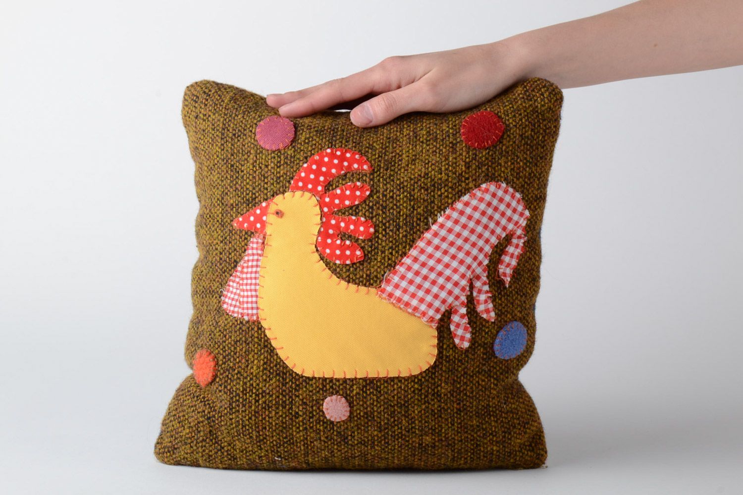 Handmade designer soft cushion with removable fabric pillowcase Cock photo 5
