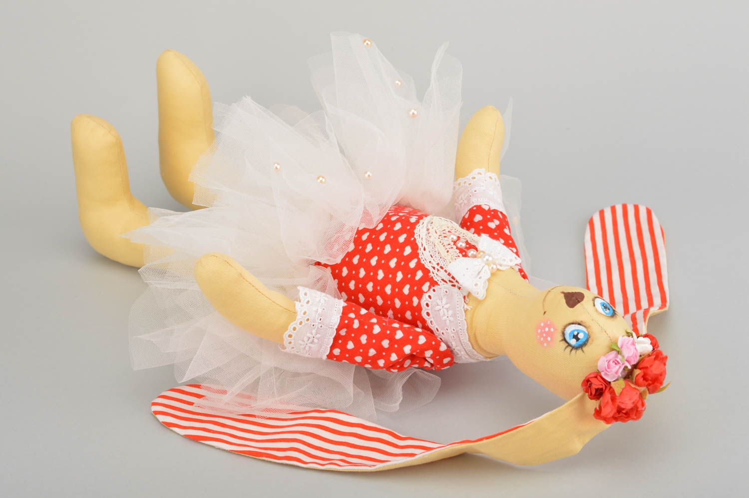 Designer handmade soft toy unusual cotton rabbit cute present for kids photo 3