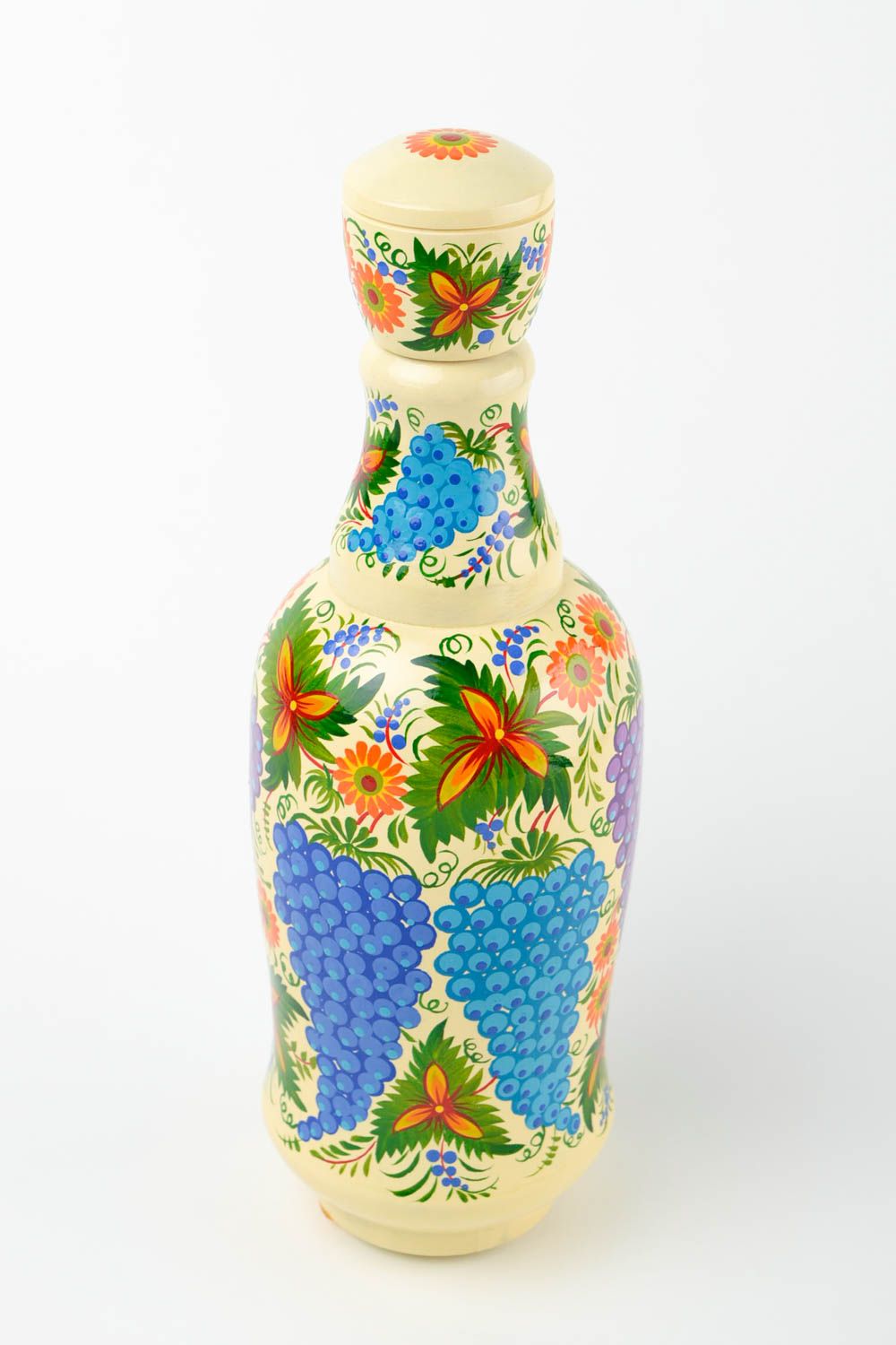 Dekorative Flasche handmade Geschirr aus Holz Haus Deko bunt bemalt schön foto 4