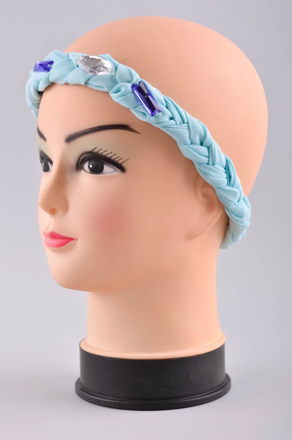 Полоска для волос ручной работы аксессуар для прически женский аксессуар голубой фото 2