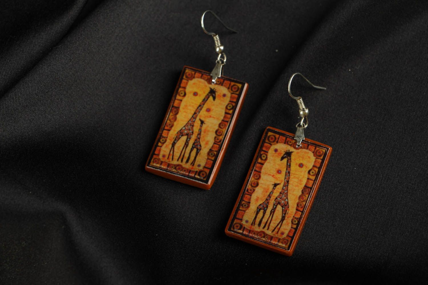 Earrings made ​​of polymer clay with a pattern photo 1