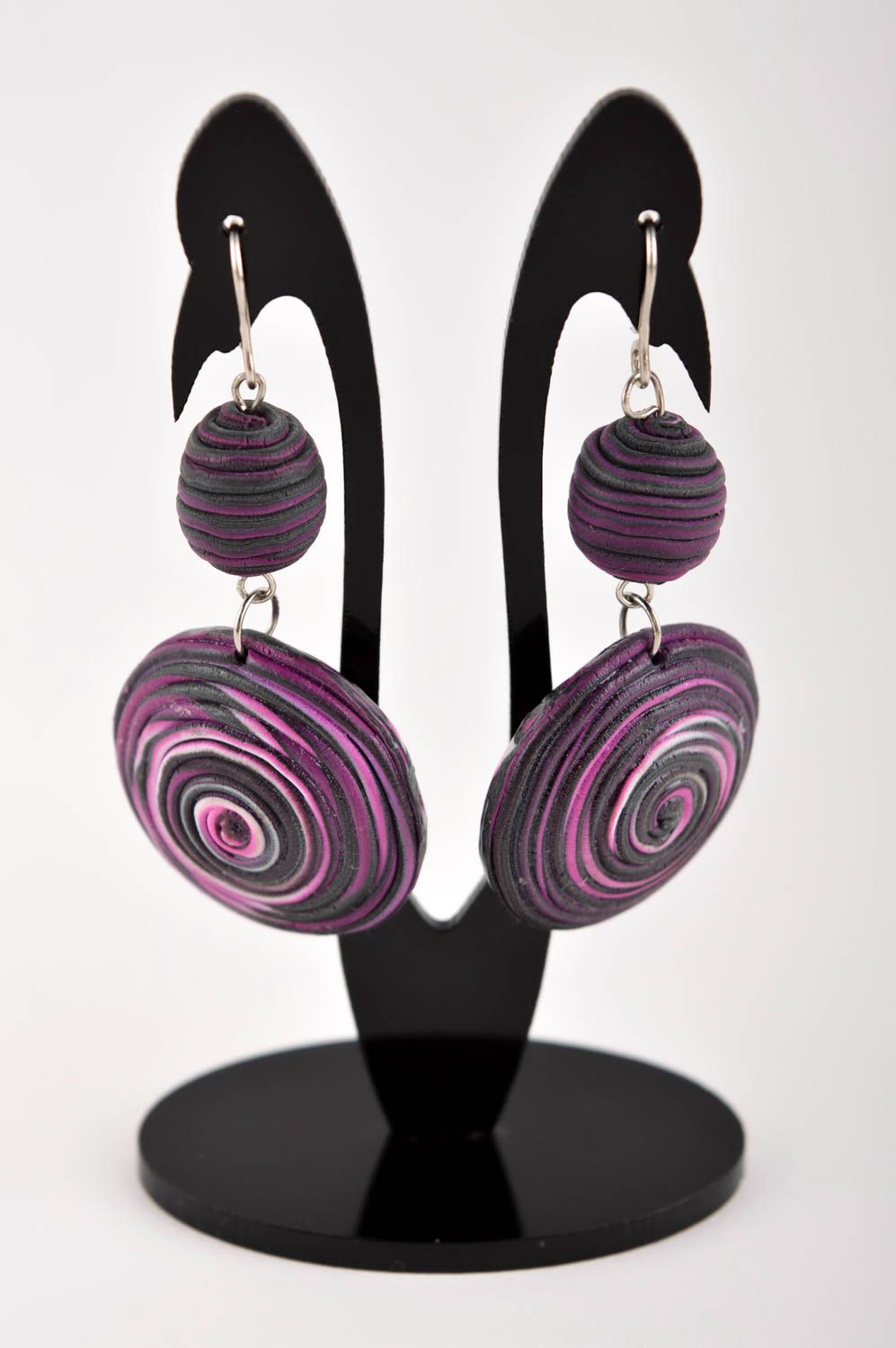 Handmade violette Modeschmuck Ohrringe Polymer Schmuck Accessoire für Frauen foto 2