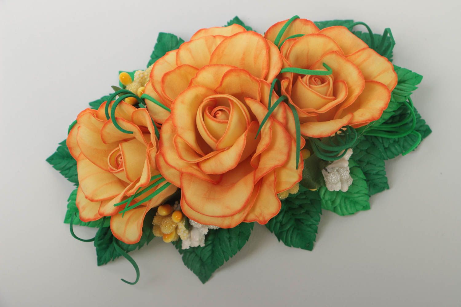 Unusual handmade foamiran barrette textile flower hair clip gifts for her photo 2