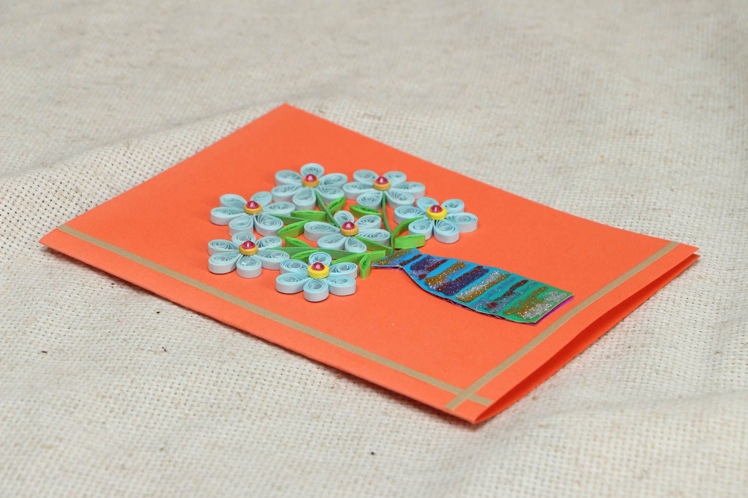 Handmade quilling postcard with flowers photo 3