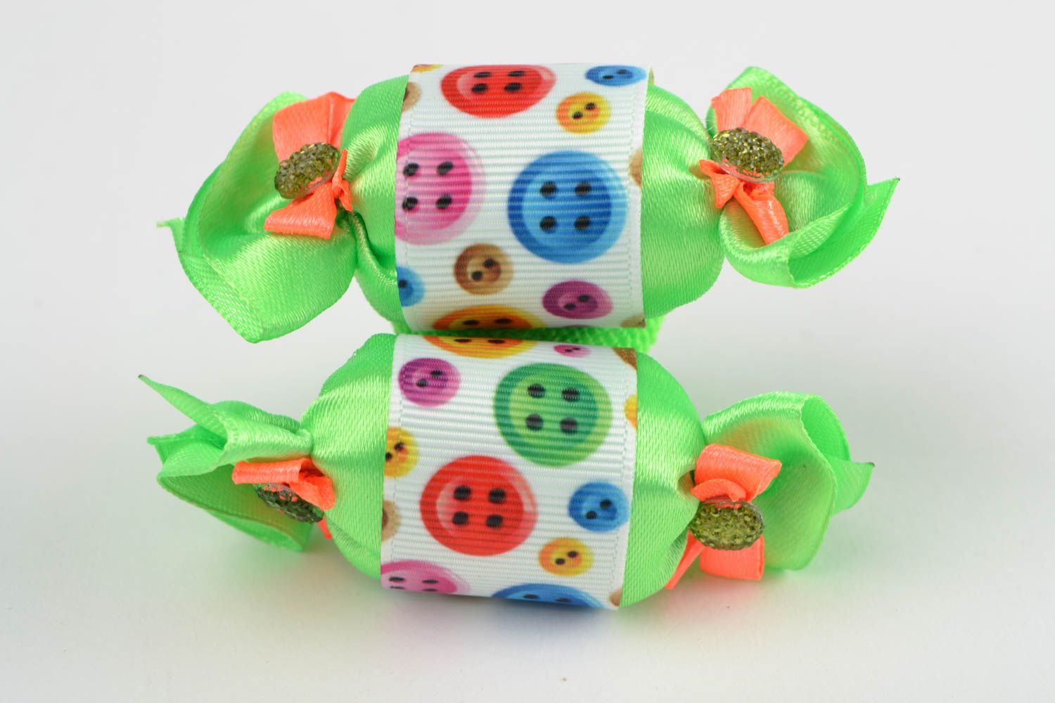Set of handmade colorful children's designer textile hair ties 2 pieces Candies photo 3