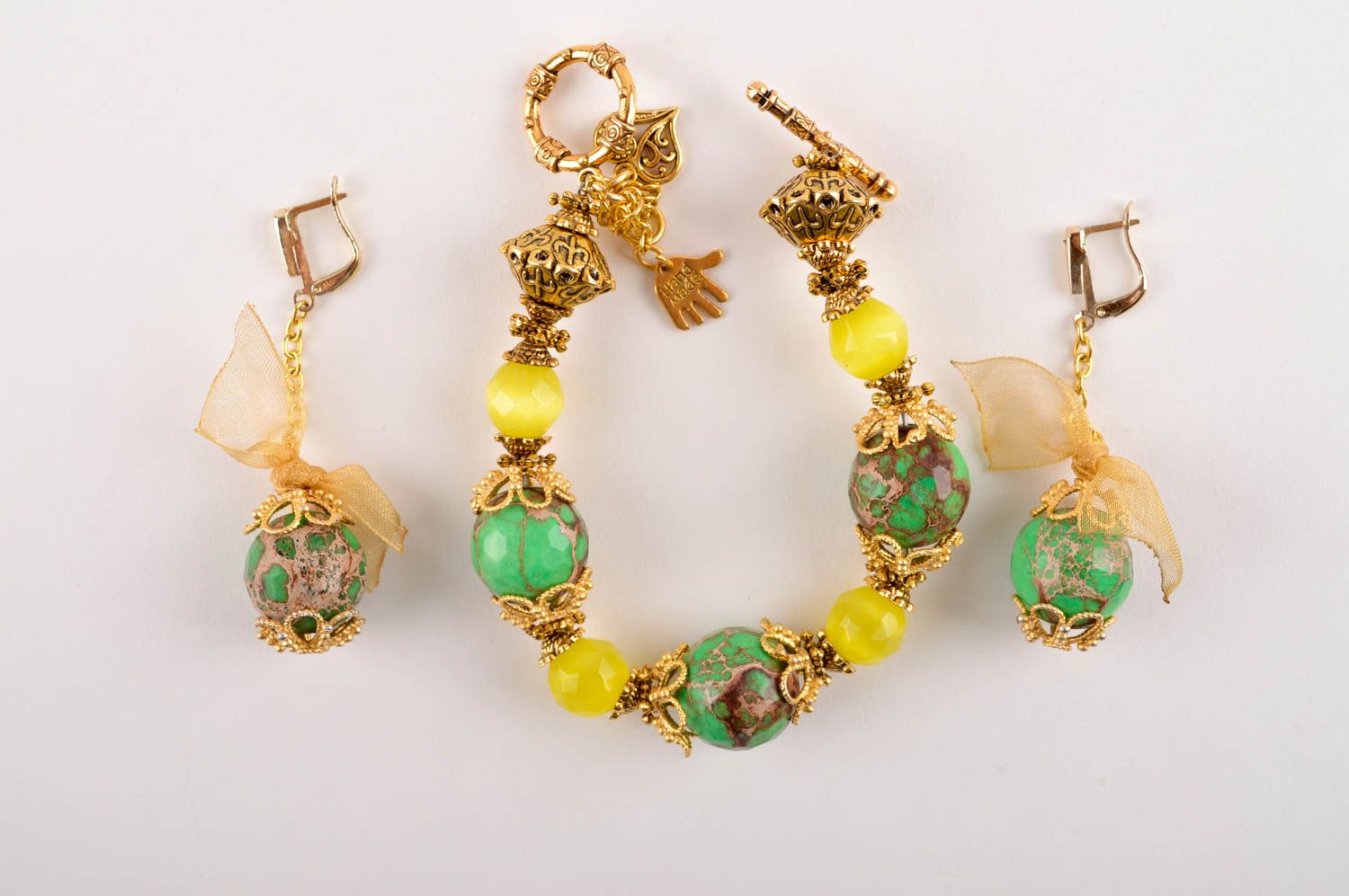 Handmade gemstone jewelry set designer earrings fashion wrist bracelet photo 3