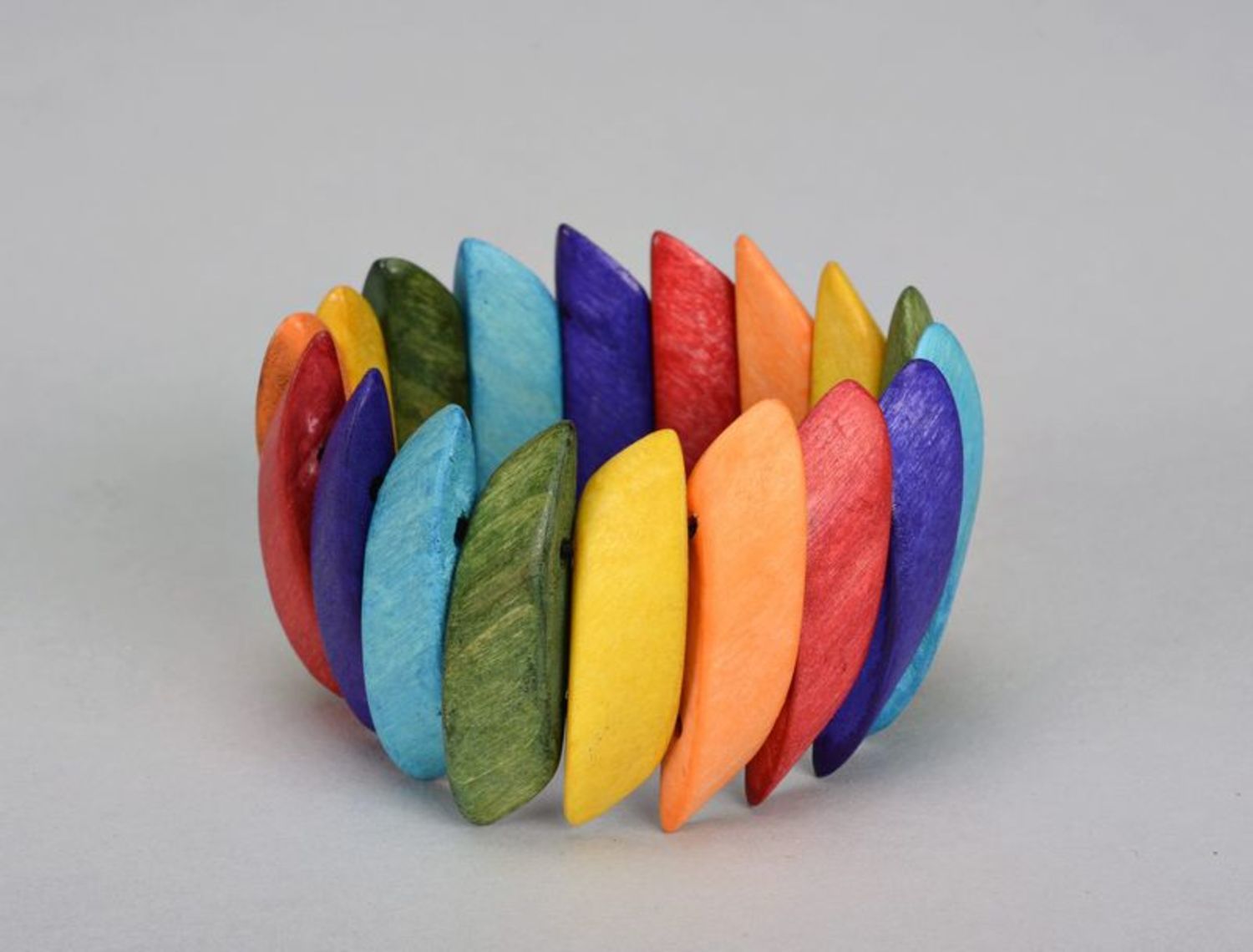 Bright multi-colored wrist bracelet made from wood photo 3