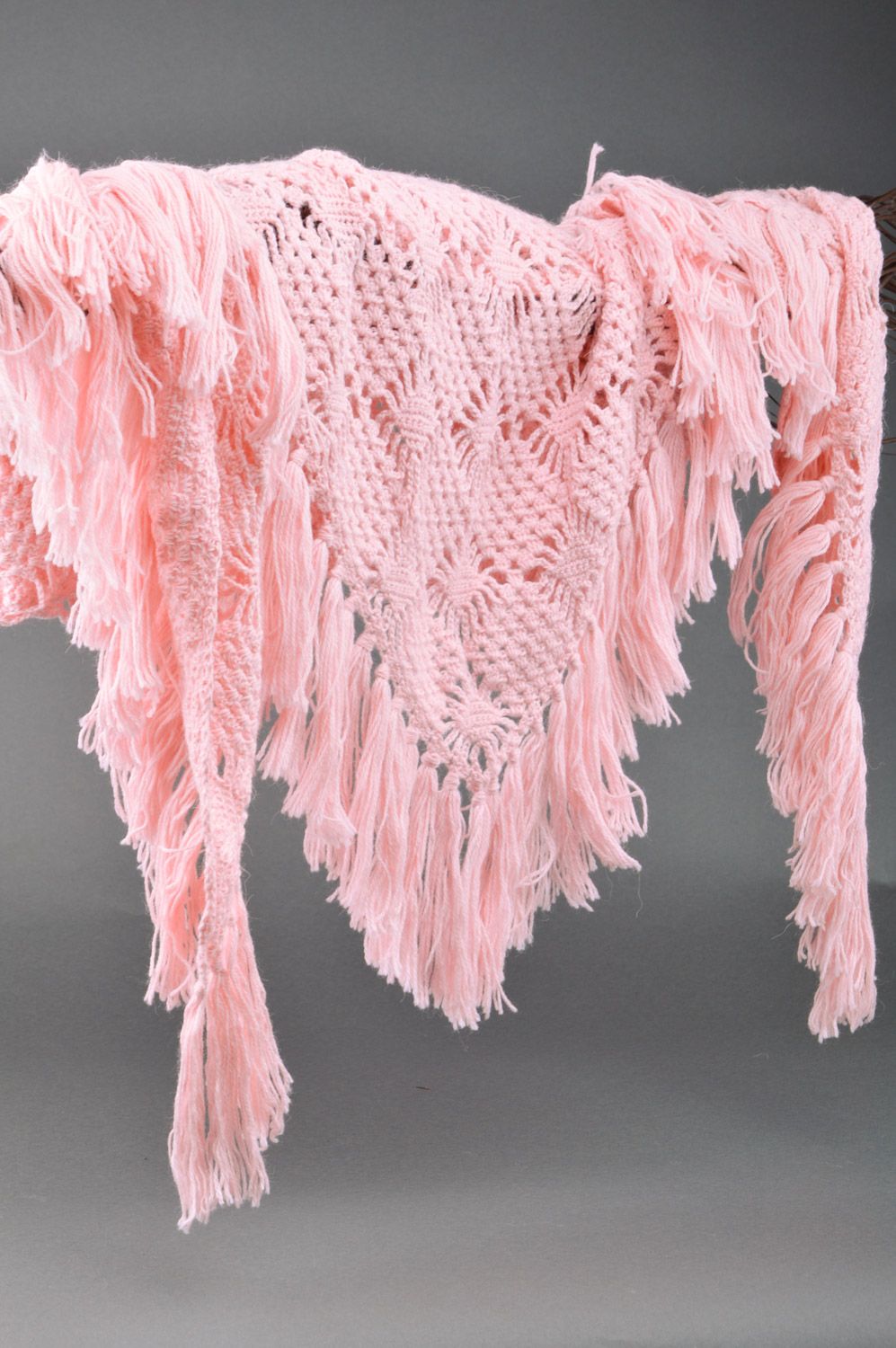 Chal tejido a dos agujas de lana mezclada hecho a mano rosa bonita original foto 1