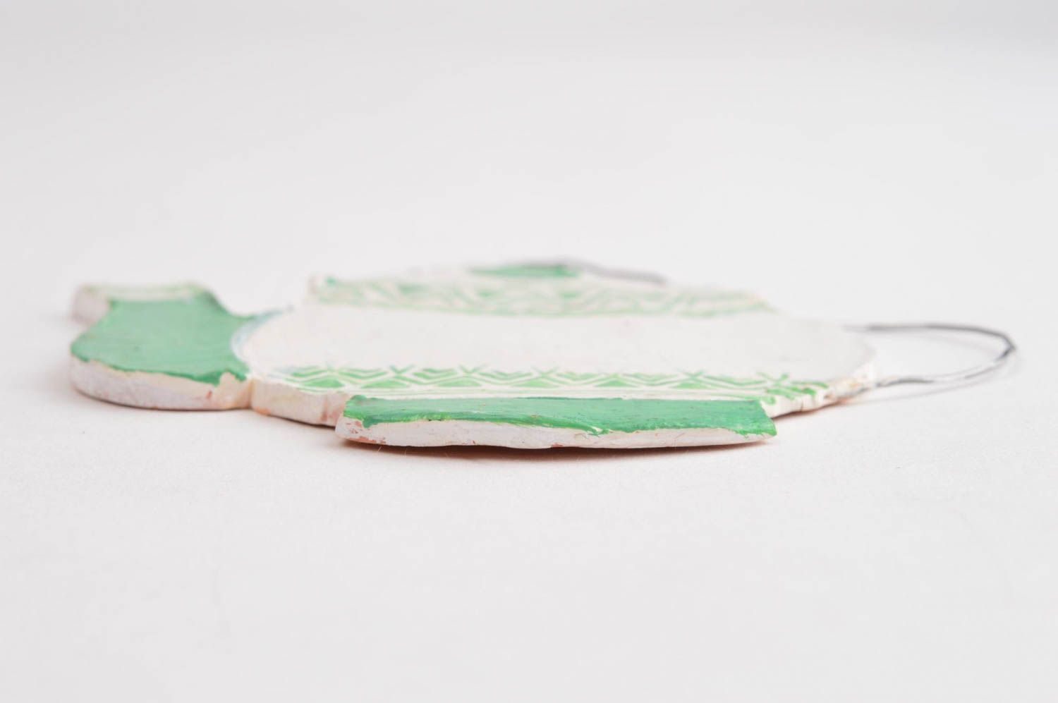 Aimant céramique fait main Magnet frigo théière vert-blanc Décoration frigo photo 3
