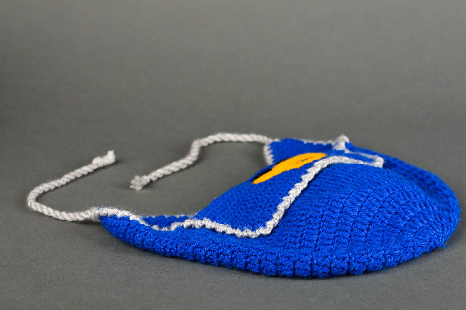 Зимняя шапка хэнд мэйд вязаная шапочка для мальчика синяя детская шапка спицами фото 2