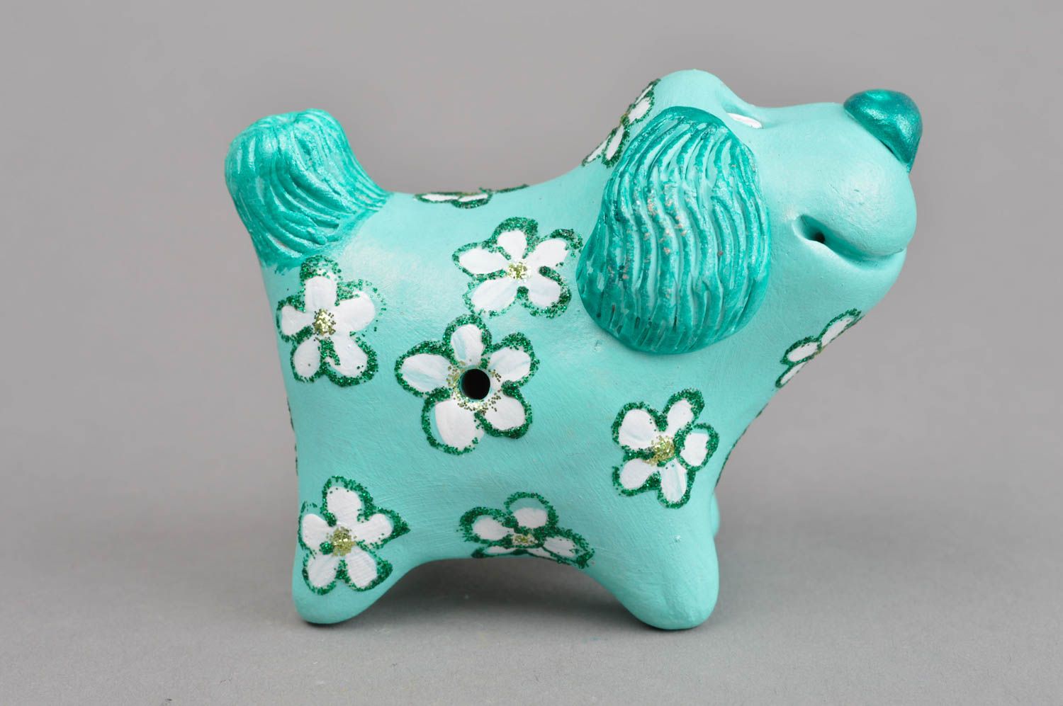 Handmade designer ceramic souvenir stylish dog toy penny whistle made of clay photo 3