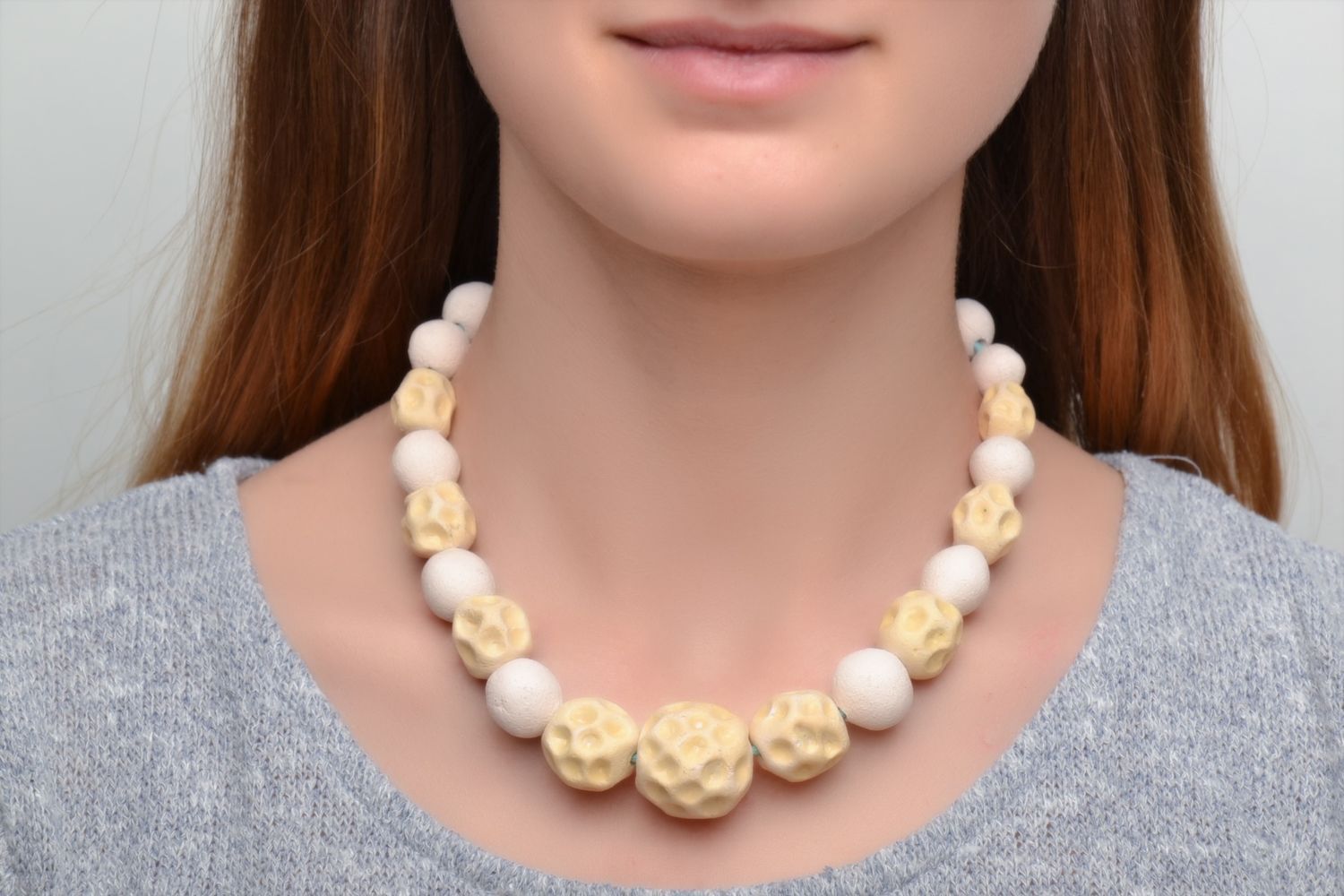 Handmade ceramic bead necklace photo 5