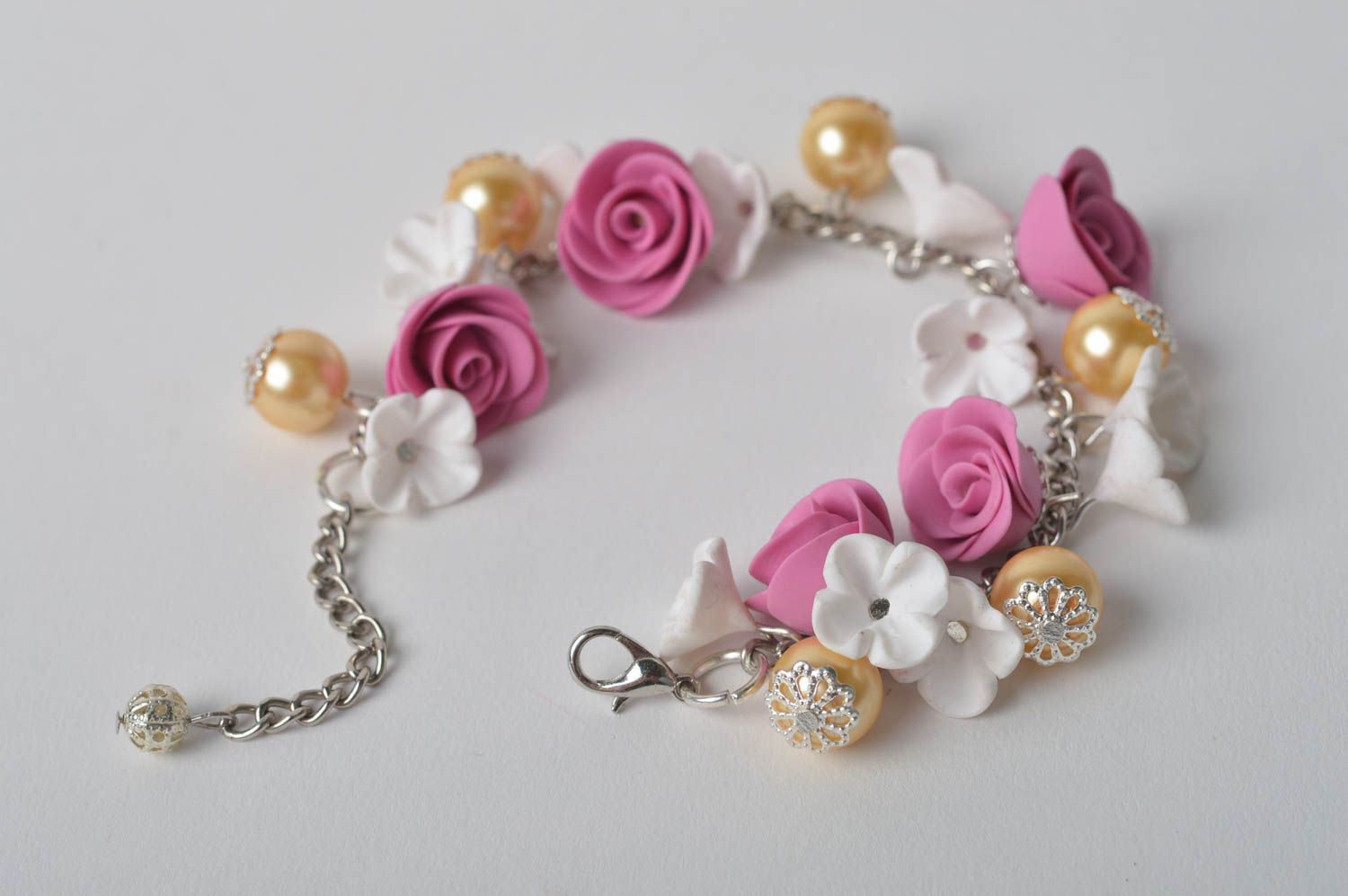 Bracelet fleurs Bijoux fait main en pâte polymère Accessoire femme tendre photo 4