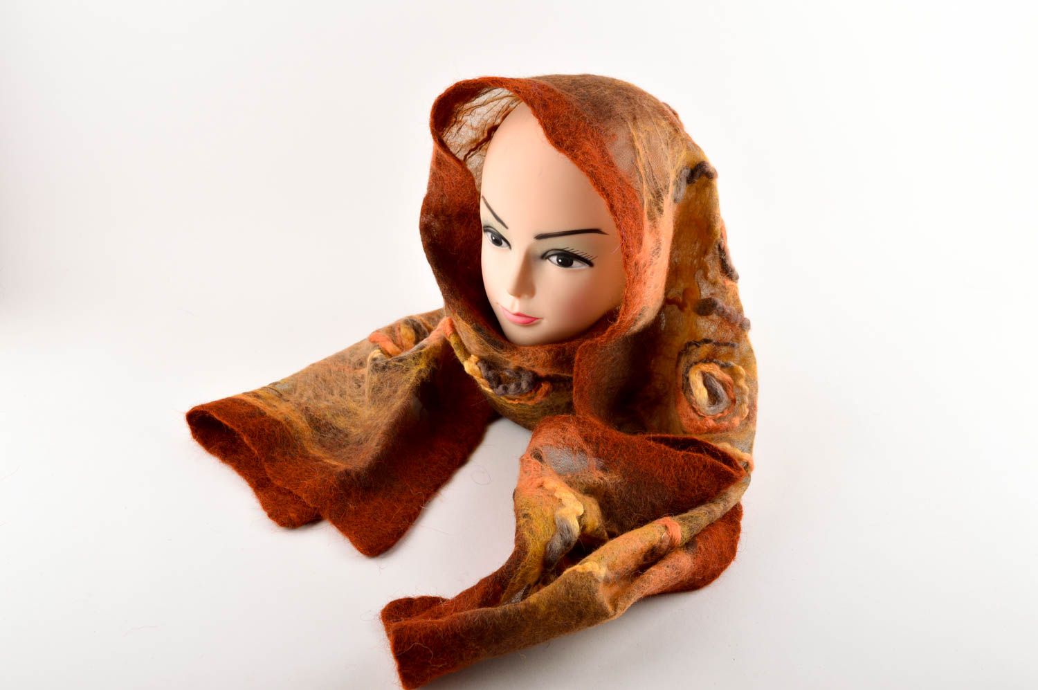 Женский аксессуар ручной работы валяный шарф коричневый теплый шарф модный фото 3