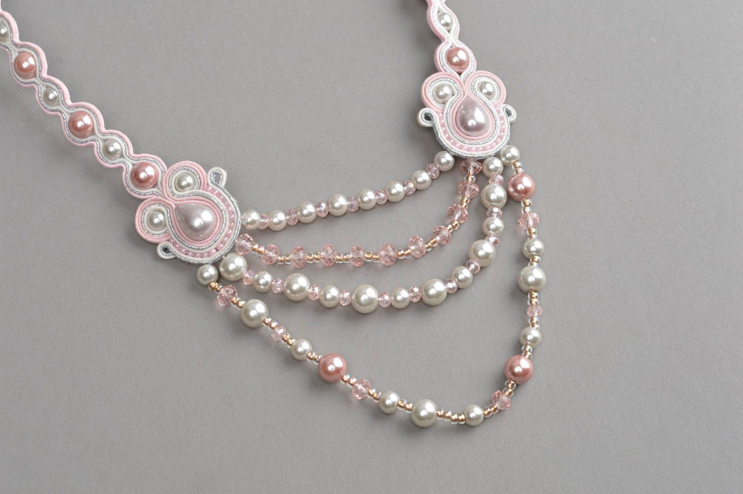 Handmade soutache necklace pearl necklace crystal stylish accessory for women photo 3