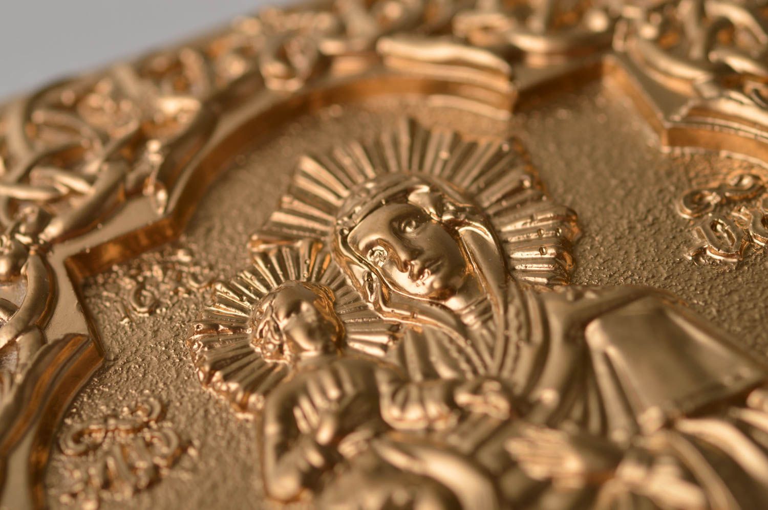Икона ручной работы декоративный элемент из гипса гипсовое панно золотистое фото 2
