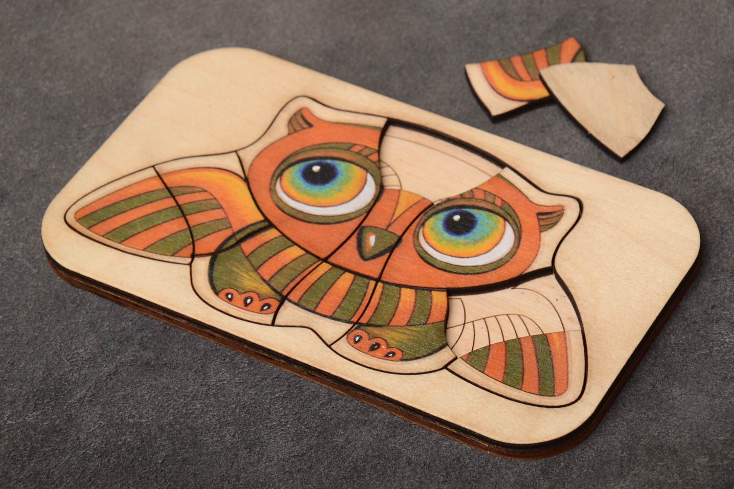 Unusual beautiful handmade children's plywood puzzle toy Owl photo 1