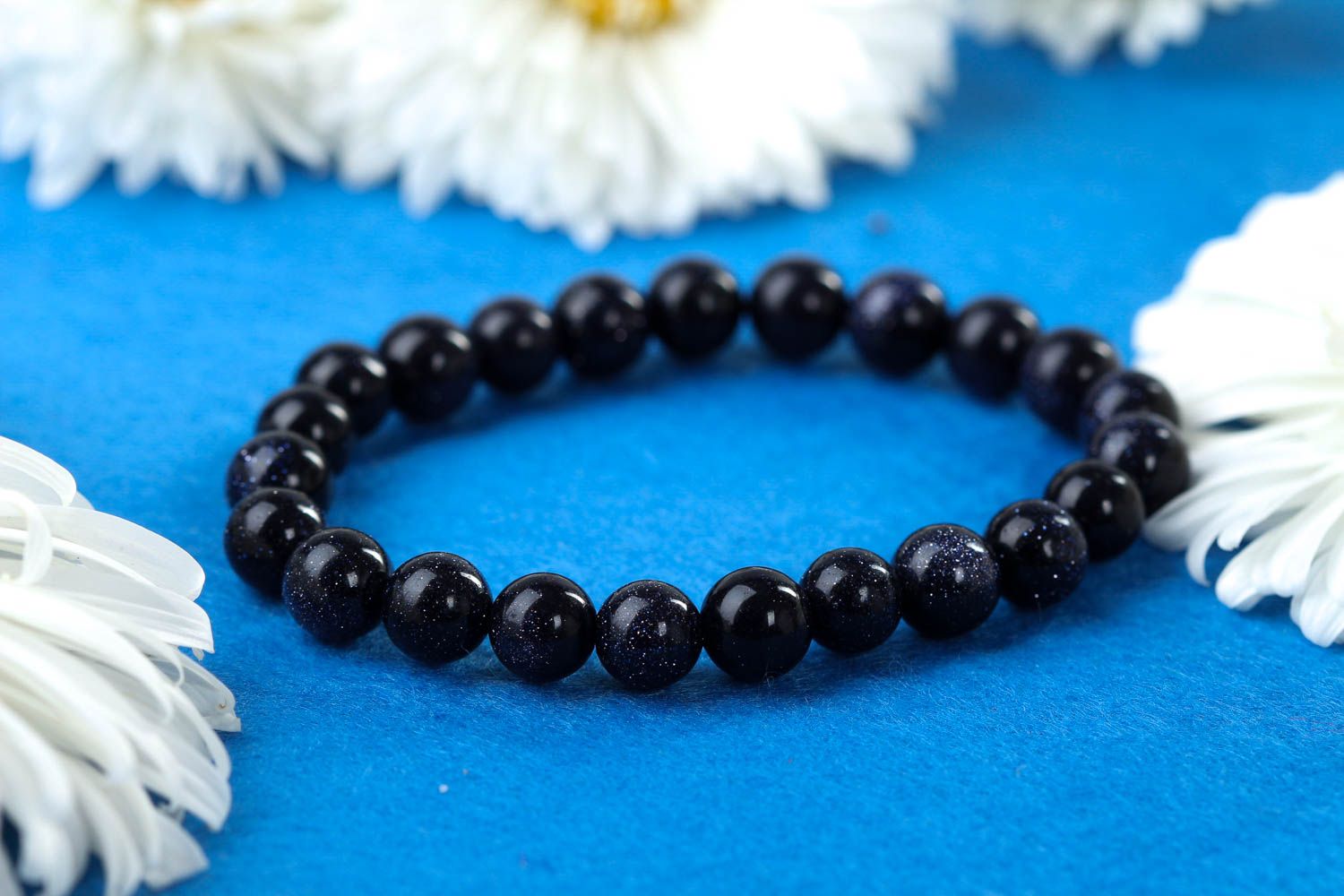 Handmade natural aventurine stone beaded bracelet in black color for young girls photo 1