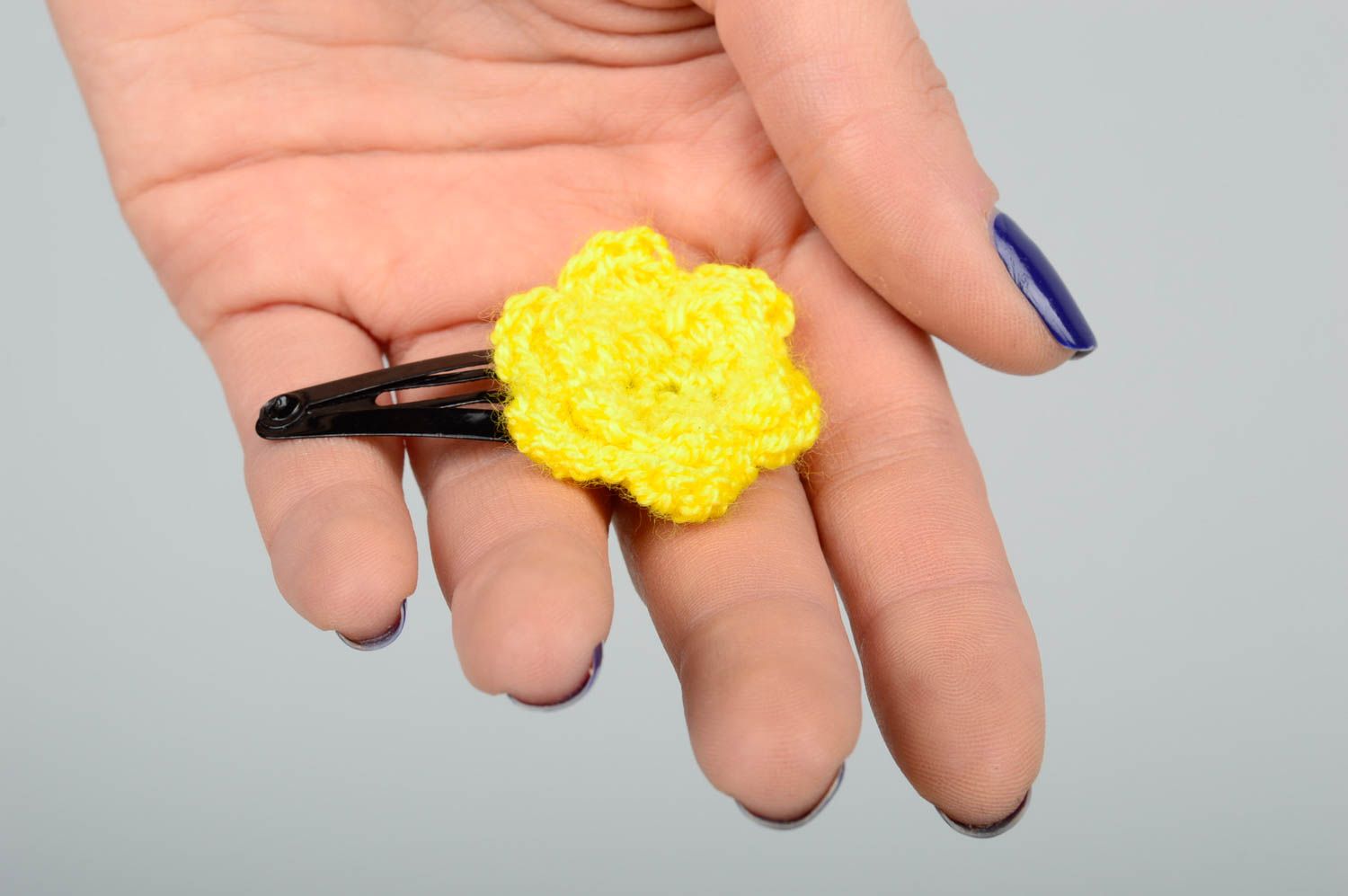 Handmade Kinder Haarspange Haarklemme Blume Häkel Accessoire schön gelb foto 2